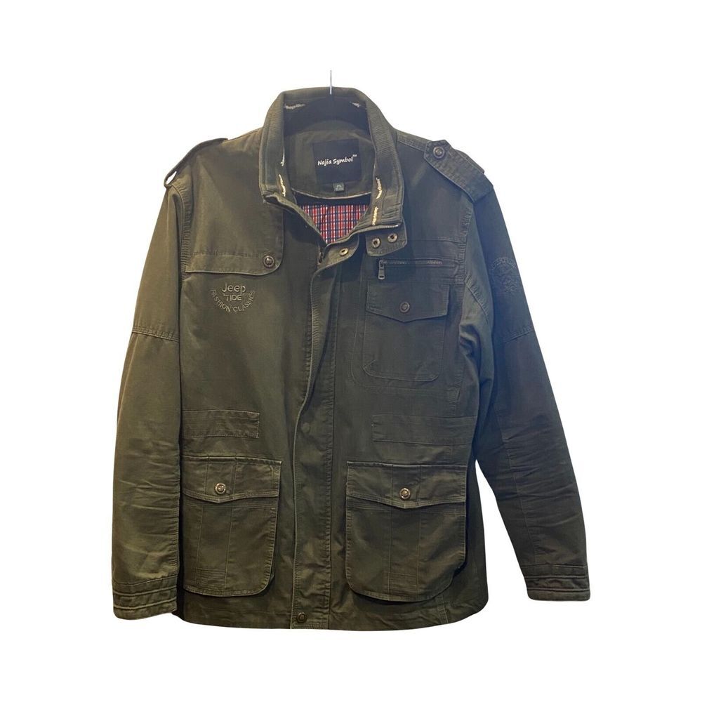 Jeep Rich Najia Symbol Mens Full Zip Embroidered Military Jacket Green Size 2XL